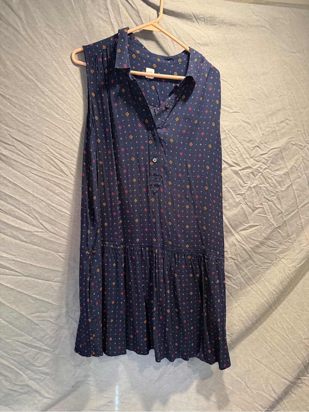 GAP Navy Mini Dress with Pink and Yellow Geometric Print